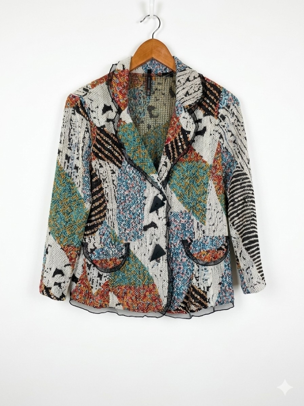 ​IC By Connie K Patchwork Artsy Knit Blazer Jacket Size M